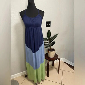Mossimo Supply Co Women's Blue Green Colorblock Sleeveless Maxi Dress Size Small